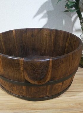 纯手工制作古式木盆 铁提木盆 纯实木足浴盆 水盆 古典摆件