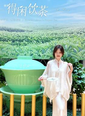 创意盖碗茶杯茶壶玻璃钢雕塑火锅店咖啡厅茶馆门头装饰落地大摆件