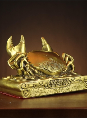 黄铜螃蟹摆件钳财手中有钱螃蟹摆件厂家 铜笔架螃蟹钳金钱螃蟹