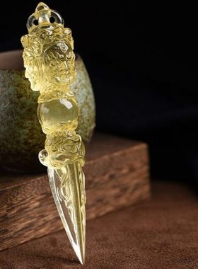 白水晶 黄水晶 紫水晶 茶水晶 普巴杵三面金刚降魔杵吊坠原矿精