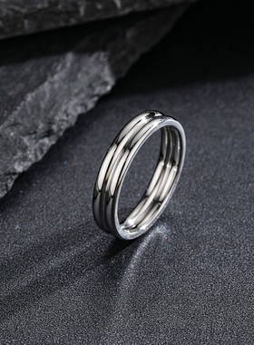 大码食指b戒指男士潮简约冷淡风钛钢素圈指环女情侣定制刻字无名