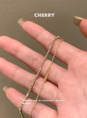 超闪金色锆石手链女生2024年新款简约百搭手饰R时尚气质素链配饰