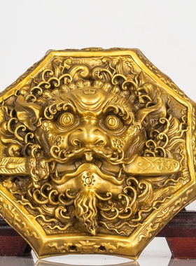 狮咬剑挂件纯铜狮子头八卦镜虎头牌兽头睚眦门神摆件门对门厕所