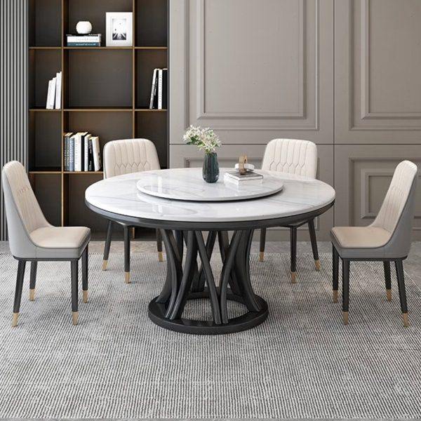 轻奢岩板餐桌椅组合现代简约餐厅家用小户型带转盘实木大理石饭桌,淘宝优惠券,粉丝福利购,淘宝优惠卷