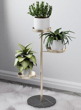 北欧铁艺花架子室内客厅电视柜旁落地式摆件轻奢大理石多层置物架