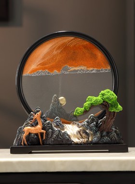 福鹿山水流沙画摆件客厅家居玄关装饰品创意电视柜办公室乔迁礼物