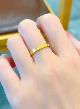 洗手/不掉d色新中式素圈钻纹情侣戒指男女钛钢食指环时尚气质简约