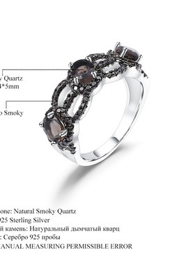 逆袭系列 茶晶镶嵌宝石戒指925银 男女戒指潮人时尚风 网红饰品