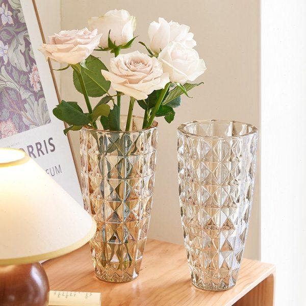水晶花瓶玻璃透明轻奢高级感客厅插花养玫瑰百合鲜花装饰花器摆件,淘宝优惠券,粉丝福利购,淘宝优惠卷