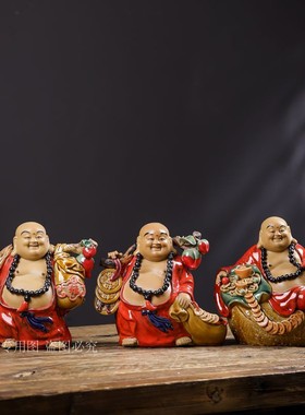瓷器弥勒佛罗汉工艺石湾公仔瓷器工艺品家居N装饰品弥勒佛陶瓷摆