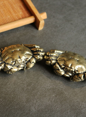 实心纯黄铜办公桌面小摆件招财螃蟹大闸蟹古铜茶宠饰品工艺品礼品