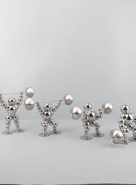 新中式烟灰色举重人金属艺术装饰品办公室样板间客厅家居桌面摆件