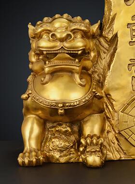 居黄铜石敢当摆黄铜件双狮子泰山石敢当补KIB角家挂客厅装饰工艺