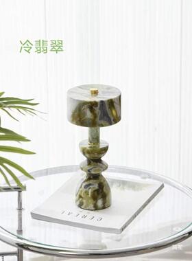 现代简约石材冷翡翠小台灯样板间中古风卧室小夜灯装饰品摆件