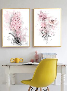 高清二副北欧粉红色花卉系列酒店样板房画廊走廊装修挂画喷绘