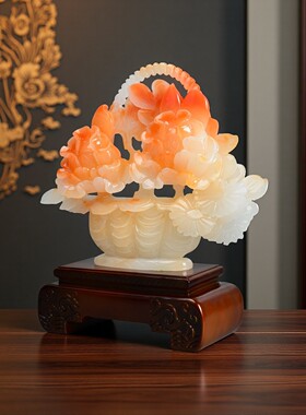 富贵平安仿玉花篮客厅轻奢摆件玄关家居办公室乔迁装饰品乔迁礼品