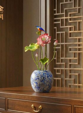 铜金岁月一团和气黄铜荷花摆件工艺品新中式家居客厅玄关装饰铜器