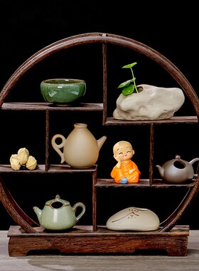 实木小型博古架小多宝格茶具查茶杯茶壶夹子古风客厅玄关书房摆件