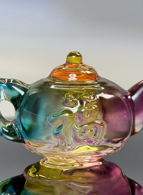 黄水晶把把壶摆件琉璃小茶壶文玩手把件礼品家居招财纳福装饰摆件