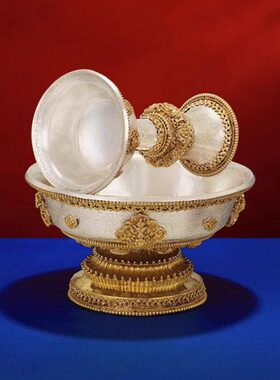 尼泊尔护法杯银鎏金铜鎏金手工护法杯供具供茶杯供奉杯加大号18cm