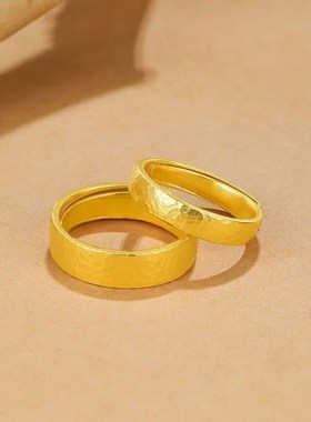 新款金包银锤纹开口戒指男女同款情侣对戒N情人节送女友生日礼物