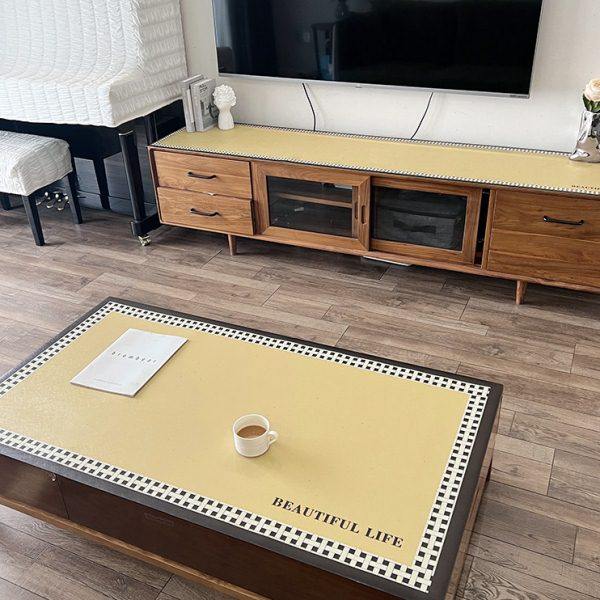 【皮革电视柜垫】桌布防水防油免洗轻奢高级长方形学生书桌垫定制,淘宝优惠券,粉丝福利购,淘宝优惠卷