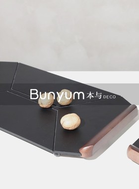 现代简约高端原木托盘收纳摆w件样板房售楼处酒店茶几桌面软装饰