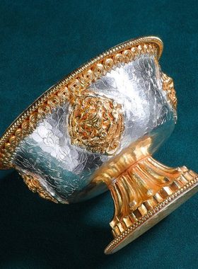 纯铜尼泊尔鎏金供水碗铜水杯供水杯摆件铜水碗10cm