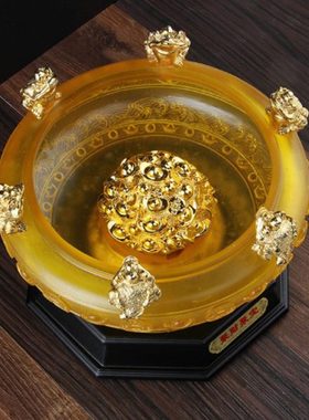 妙如意 聚宝盆摆件 存钱罐聚宝金蟾配底座商务礼品乔迁家居装饰品