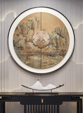 新中道平安山河风景立体装饰画廊户玄关圆形挂画走入过式国风壁画