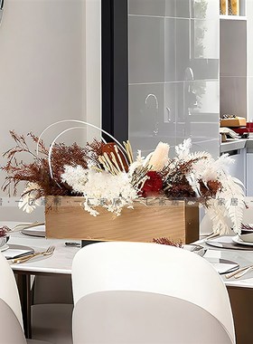 一匚 现代轻奢大理石底座花艺花器 样板房酒店会所客厅软装摆件