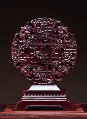 黑檀木雕五福酒门桌面摆木实件家居客厅临柜玄关福字装饰乔迁送礼