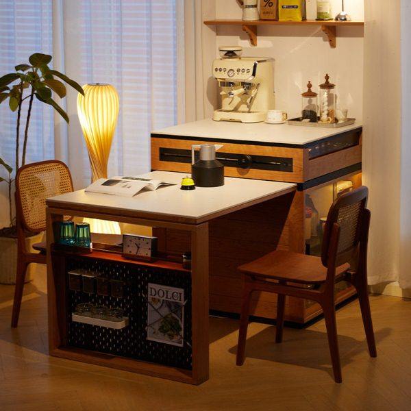 实木岛台餐桌一体家用可伸缩日式樱桃木小户型餐边吧台柜岩板餐桌,淘宝优惠券,粉丝福利购,淘宝优惠卷