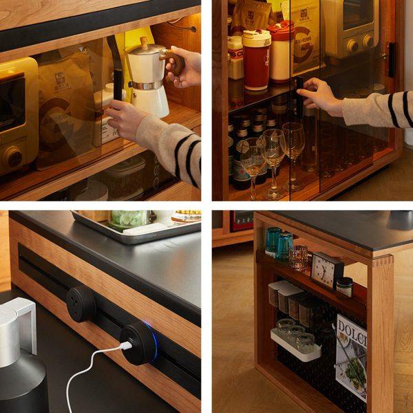 实木岛台餐桌一体家用可伸缩日式樱桃木小户型餐边吧台柜岩板餐桌,淘宝优惠券,粉丝福利购,淘宝优惠卷