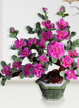 玉石雕刻牡丹花摆件客厅酒柜茶几装饰品办公室家居创意大工艺品