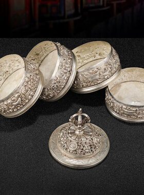 家居用品米盒手工纯铜鎏银雕花宝瓶修粮用尼泊尔手工19cm