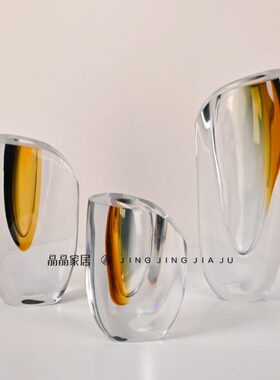 轻奢现代红色琉璃花瓶样板间售楼处酒店玄关客厅餐桌插花花艺摆设