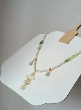 古风汉服软璎珞明制旗袍配饰日常百搭岫玉祥云吊坠仿珍珠项链项圈