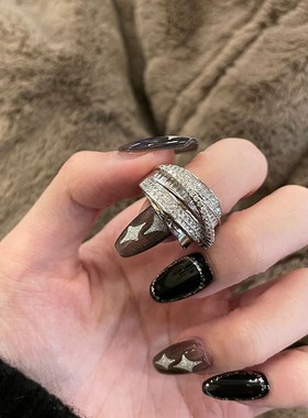 如蝶在野 定制银色锆石百搭复古个H性女式食指轻奢可调节戒指