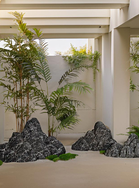 仿真饰山石头组合摆件庭院置景布造中式室内玄关景观装假雕塑软装