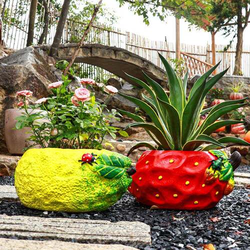 墅新款绿LW220549植品草莓柠檬花盆大号花口径户外庭院阳台园别装 - 图2