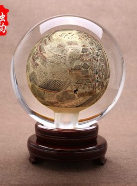 牛年创意摆件中国风礼品内画水晶球办公室桌面送领导高档清明上河