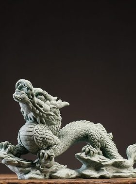 中式生肖龙书桌摆件创意家居玄关鱼缸沉水造景青砂石瑞兽神龙摆设