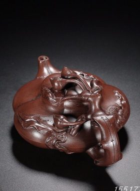 回流寿桃汪寅仙紫泥壶古董古玩茶壶老紫砂壶客厅摆件300cc