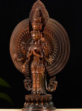 千手观音古铜雕花千臂千眼菩萨观音家用客厅桌面铜像摆件