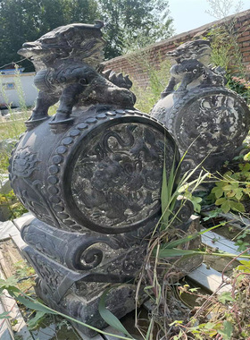 石雕门墩抱鼓石门墩石一对家门口石狮子麒麟貔貅青石仿古做旧石墩