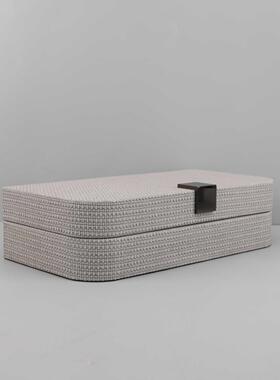 北欧简织约编纹房皮革金属0851收纳盒卧室玄关客厅梳妆台板家居饰