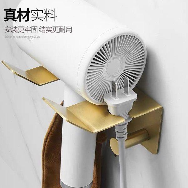 北欧黄铜拉丝金吹风机架卫生间壁挂置物架家用浴室免打孔收纳架子,淘宝优惠券,粉丝福利购,淘宝优惠卷