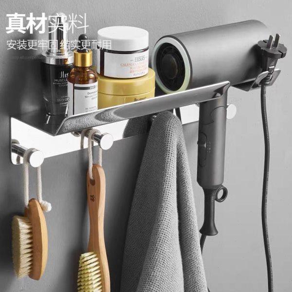 北欧黄铜拉丝金吹风机架卫生间壁挂置物架家用浴室免打孔收纳架子,淘宝优惠券,粉丝福利购,淘宝优惠卷