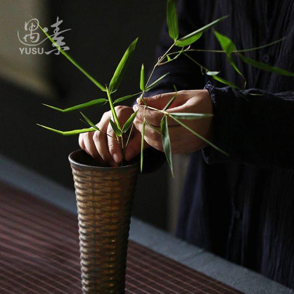 粗陶花中式小花器客厅茶桌摆件茶道零配复古水培干花创意小花插,淘宝优惠券,粉丝福利购,淘宝优惠卷